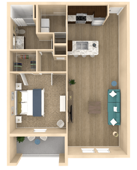 1 bed 1 bath Horizon Floor Plan at The Oasis at Town Center, Jacksonville, Florida